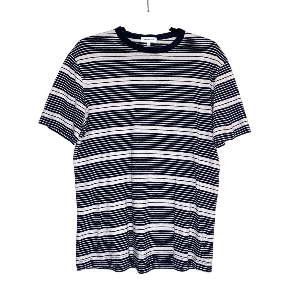 Norse Projects Johannes Sunbleached Stripe T-Shirt in Dark Navy Size XS
